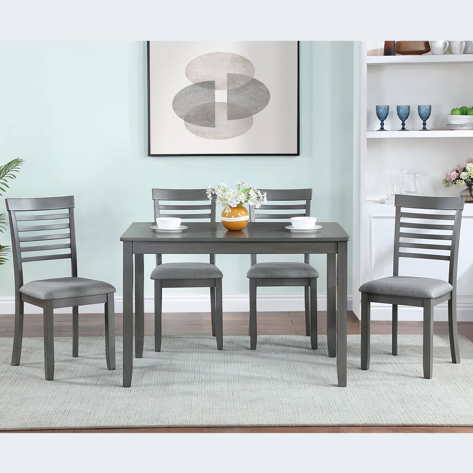 Alt View 3. Boyel Living - 5-Piece Solid Wood Dining Set with 4 Upholstered Chairs - Gray.