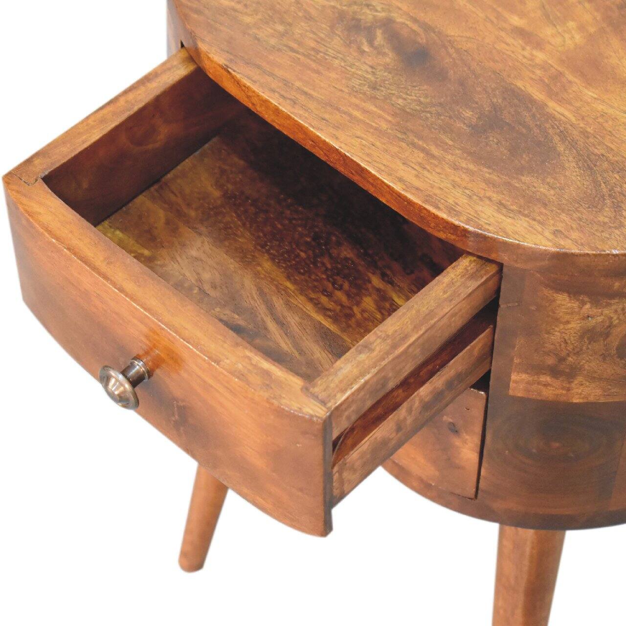 Alt View 5. Artisan Furniture - Artisan Furniture Solid Wood Mini Chestnut Rounded Nightstand Table, 2 Drawers, Nordic Legs, Dark Brown - Chestnut.