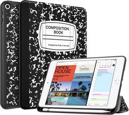 Fintie - Slim Case for iPad mini 5th Generation 7.9-inch 2019 Lightweight Tri-Fold Stand Soft TPU Back Cover with Pencil Holder - Composition Book