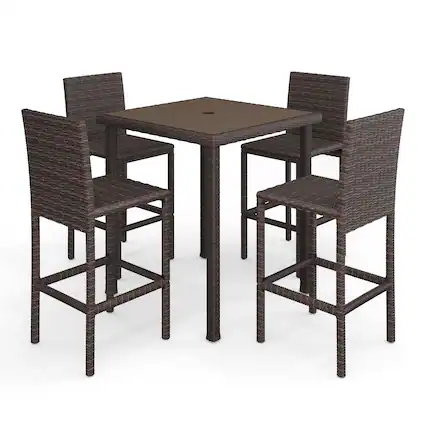 Front. Martha Stewart - Bedford 5-Piece Outdoor Rattan Wicker Patio Set with 4 Bar Stools, Bar Height Table - Brown.