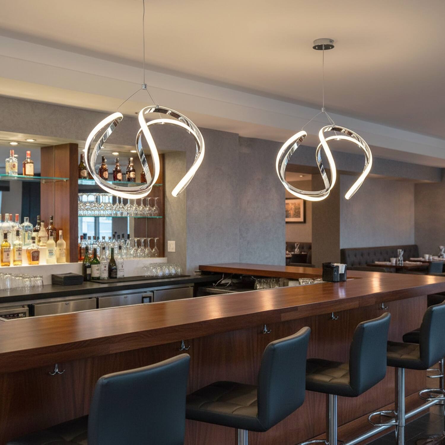 Back. Umeiluce - 15.7 In Modern LED Pendant Light 3000K Dimmable - Chrome.