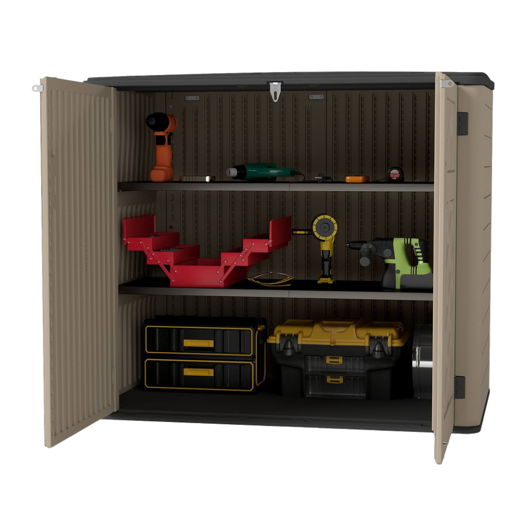 Yardgrace - Larger Outdoor Storage Shed Horizontal 48 Cu.with 2 Shelves ft Outdoor Storage Box Waterproof for Garden, Patios - Brown