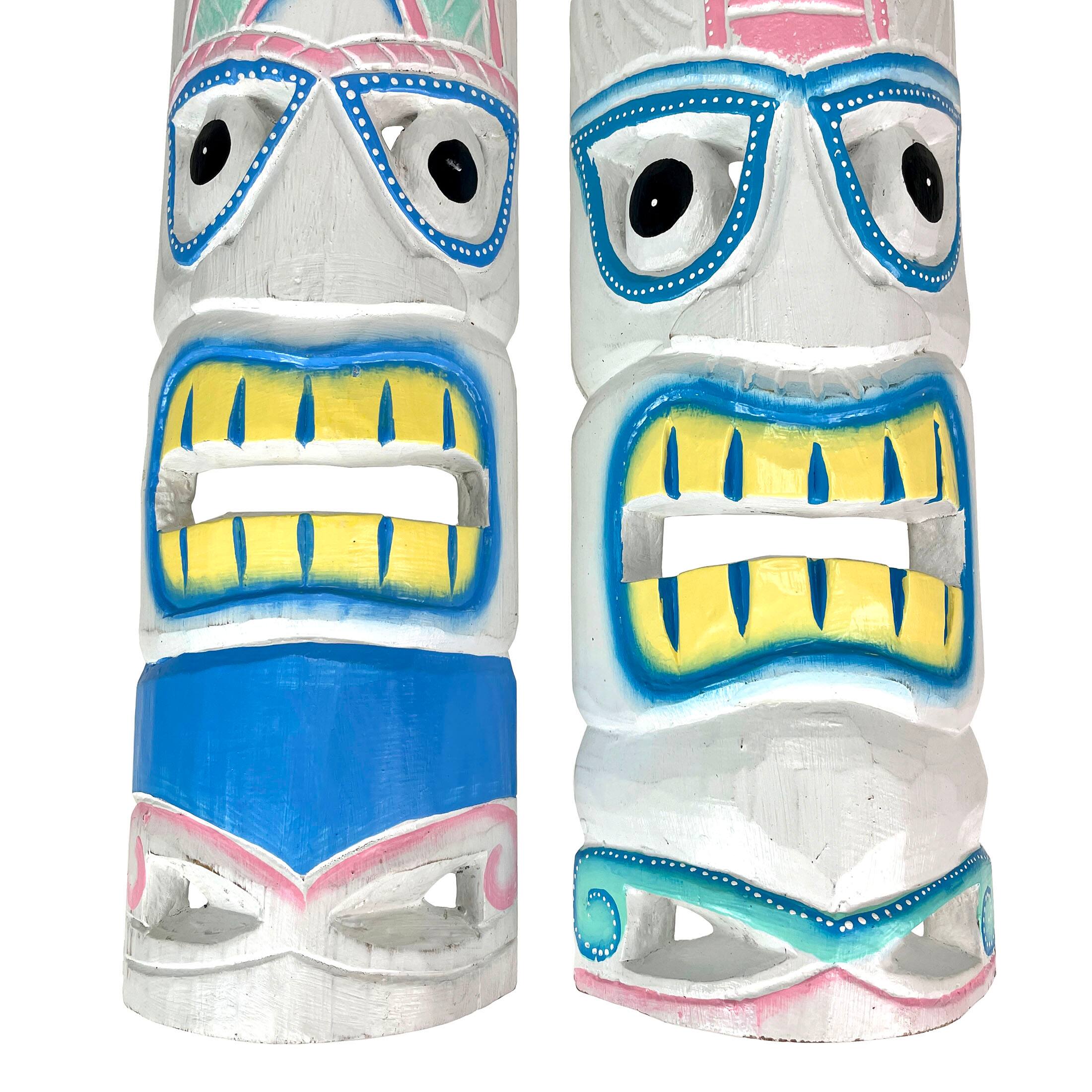 Alt View 8. Chesapeake Bay - Set of 2 - 20" Pastel Pink & Blue Tiki Masks Wood Wall Decor Indoor/Outdoor - White.