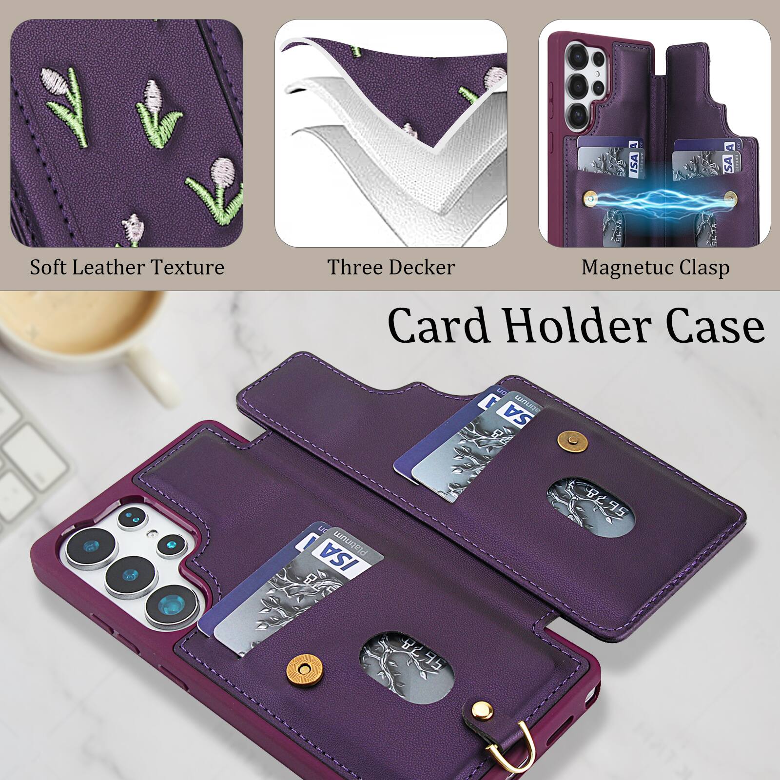 ISA SA Soft Leather Texture Three Decker Magnetic Clasp Card Holder Case ND 1 nuoe SA uC I Platinum ISA

rne 8295 75 B 895 95