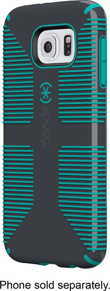Front. Speck - Candyshell Grip Case for Samsung Galaxy S 6 Cell Phones - Charcoal Gray/Green.