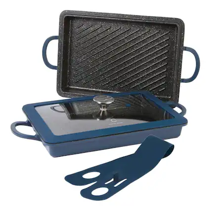 Front. Curtis Stone - Curtis Stone 13-in-1 Dura-Pan+ Sauté Pan with Grill Pan and Lid Blue - Blue.