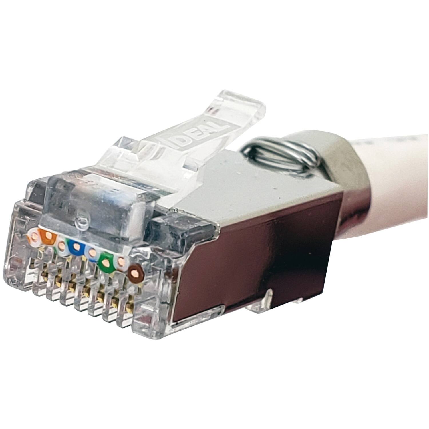 Back. IDEAL - Shielded Feed-Thru CAT-6A/6/5-E Modular Plugs for Larger Diameter Conductors 25 Pack - Metallic.