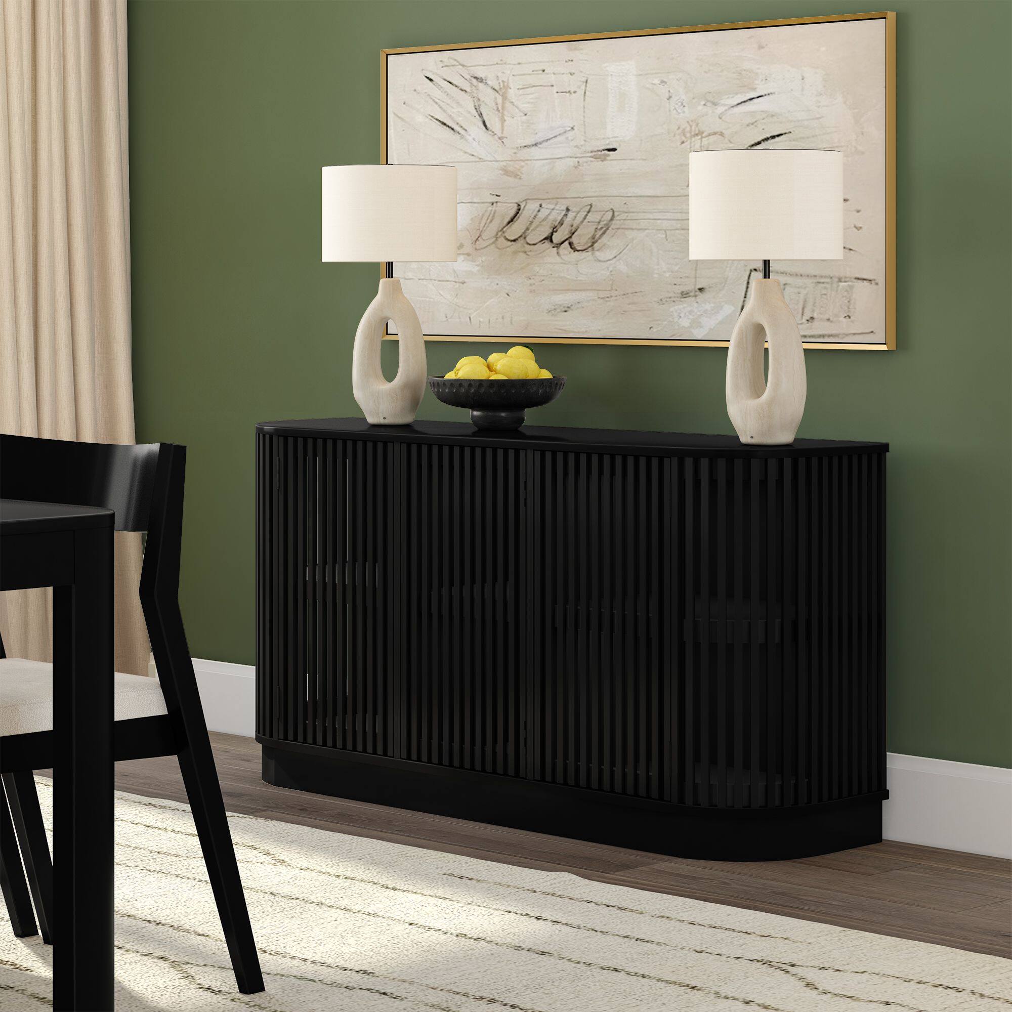 Alt View 7. Plank+Beam - Contour Sideboard, 3 Door (1495 x 406 x 762mm / 59 x 16 x 30in), Black - Black.