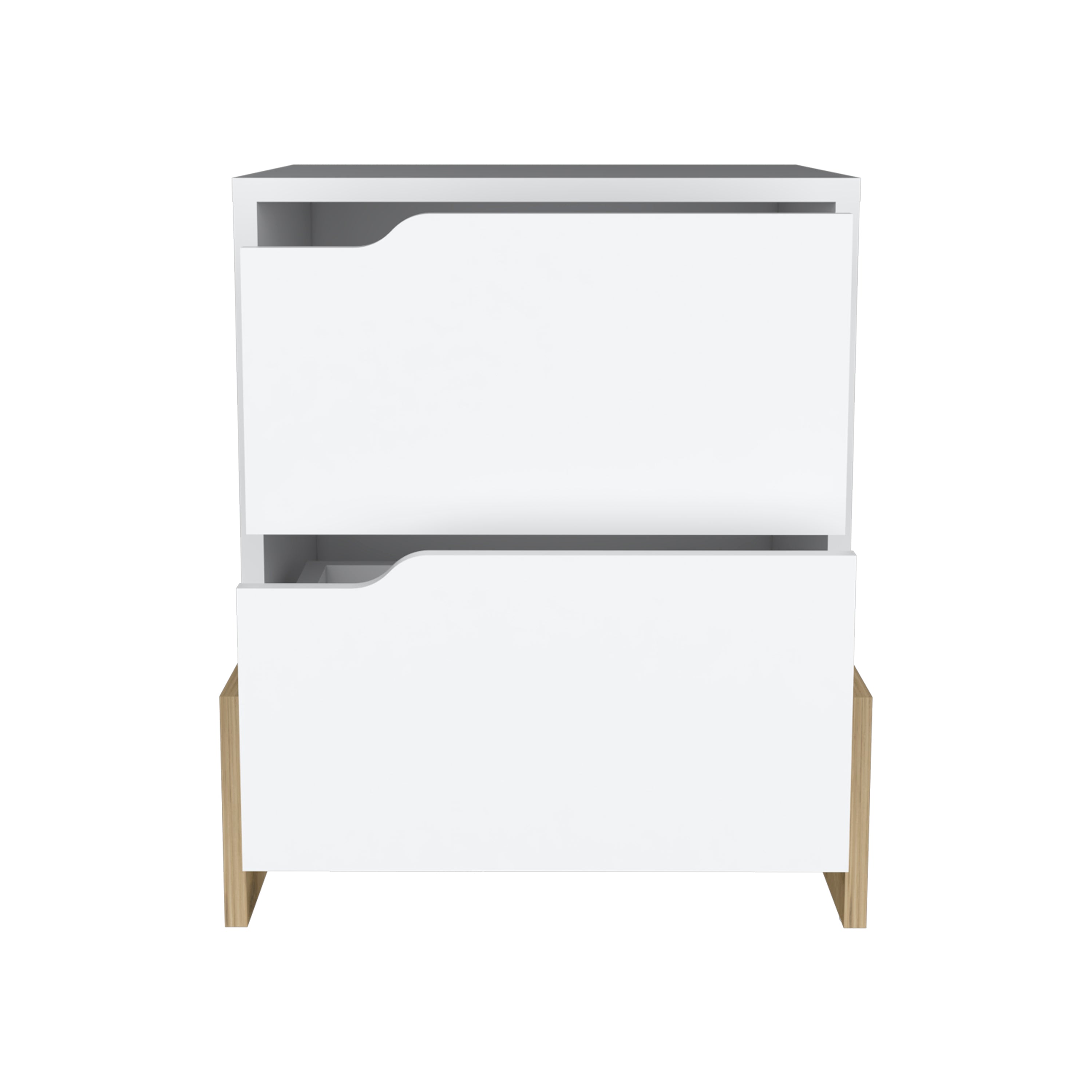 Angle. Tiramisubest - Nightstand with 2-Drawers, End Table with Sturdy Base, White & Natual - Multicolor.