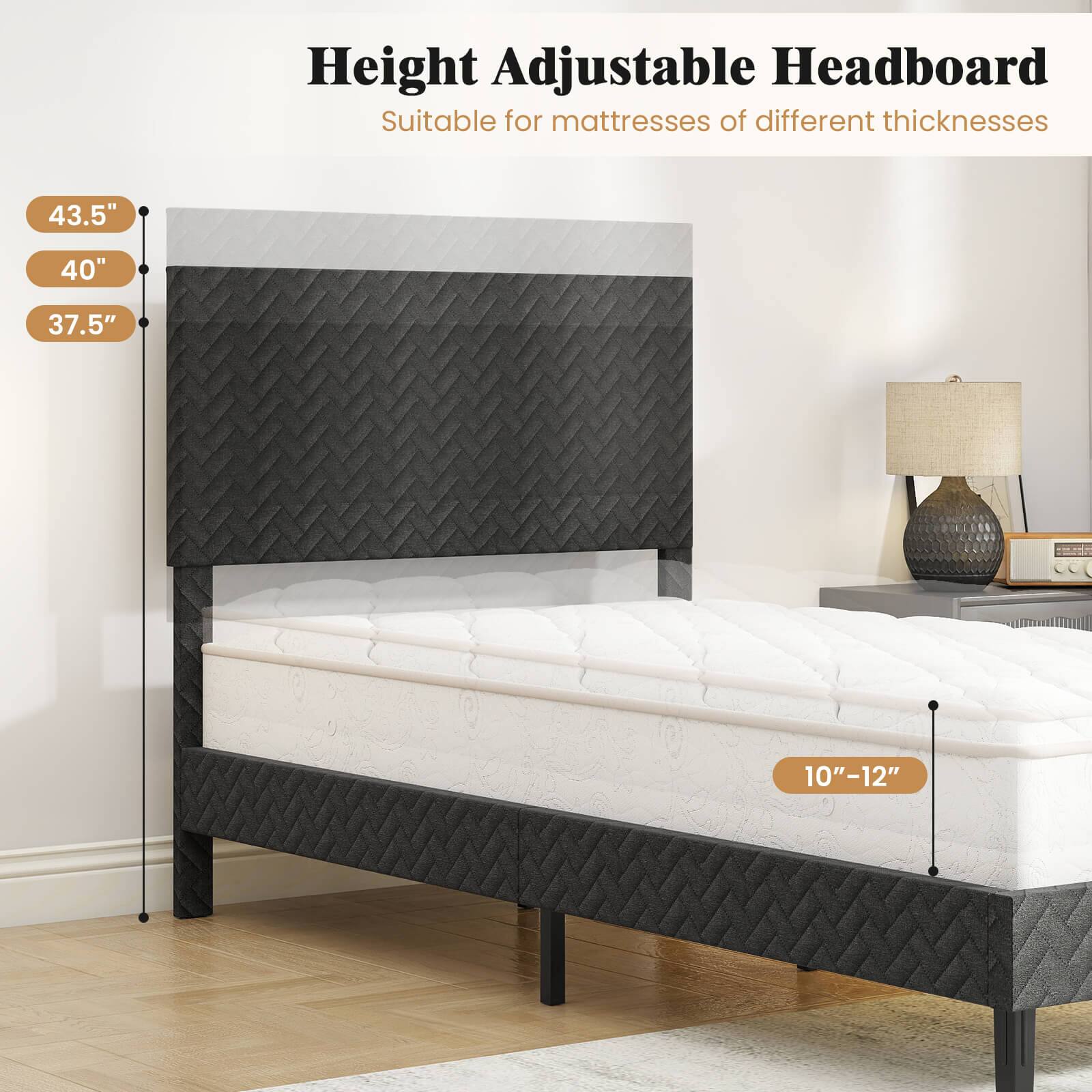 Height Adjustable Headboard  
Suitable for mattresses of different thicknesses  

43.5"  
40"  
37.5"  

10"–12"