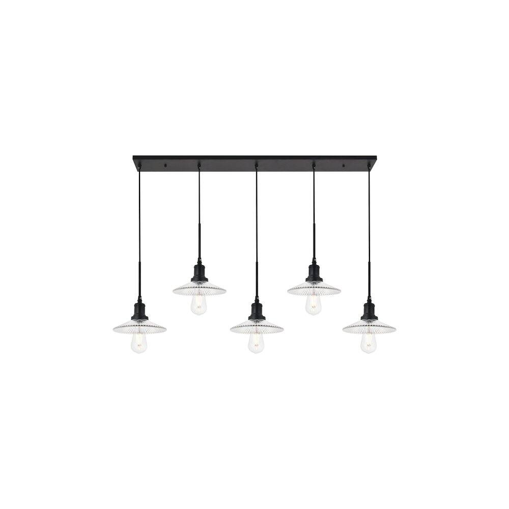 Alt View 2. Living District - Waltz 5 Light Black Pendant - Black And Clear.