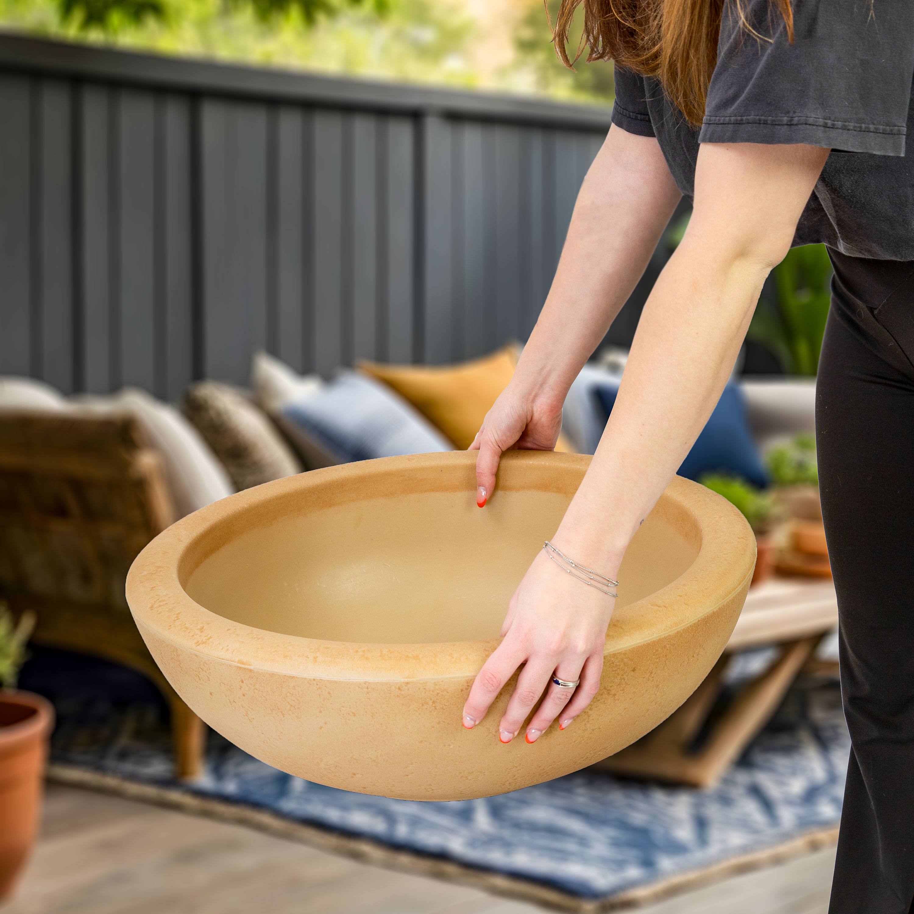 Alt View 7. Sunnydaze - 20.75 in Percival Round Polyresin Outdoor Planter - 2pk - Sand.