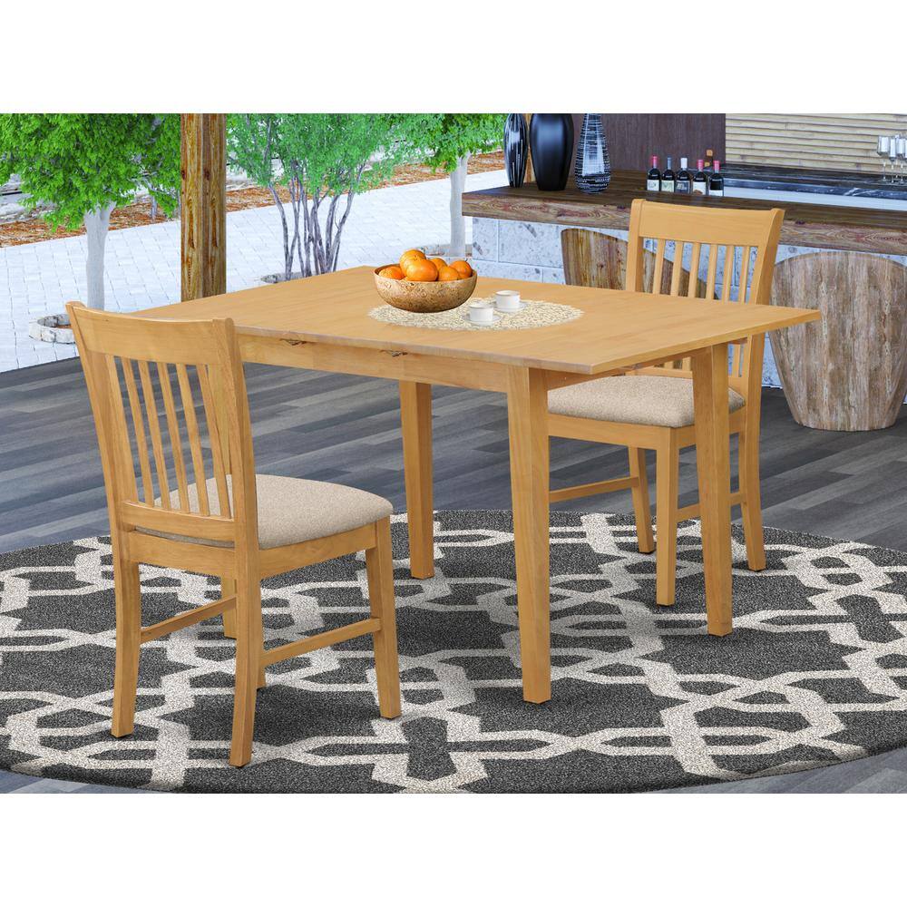 Left. East West Furniture - NOFK3-OAK-C 3 Pc Kitchen nook Dining set - small Kitchen Table and 2 Kitchen Dining Chairs - Oak.