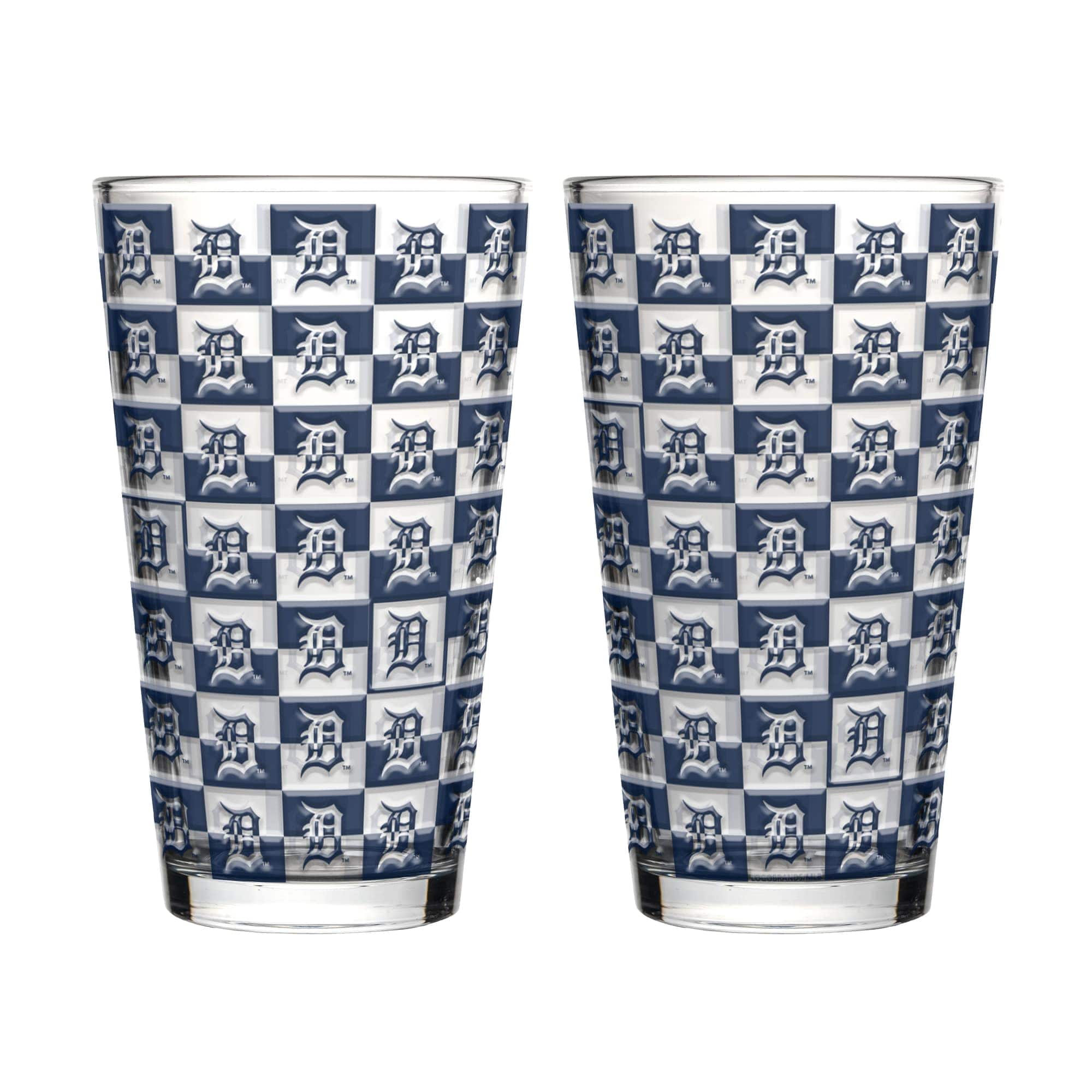 Front. Logo Brands - Detroit Tigers Two-Pack Gridiron Stained 16oz. Pint Glass Set - Multicolor.