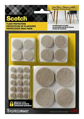 Scotch
Floor Protectors
Protecteurs de Planchers
Protectores para Pisos
Hardwood Floors
Planchers de Bois Franc
Pisos de Madera
Adhesive Lock
Serrure Adhésive
Cerradura Adhesiva
78 PCS/Pieces/Unidades
Value Pack | Paquet-prime
Paquete Promocional
3M