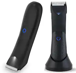 HATTEKER - Men’s Body & Groin Hair Trimmer, USB-C Rechargeable Groomer with LED Spotlight & Charging Dock Waterproof - Black
