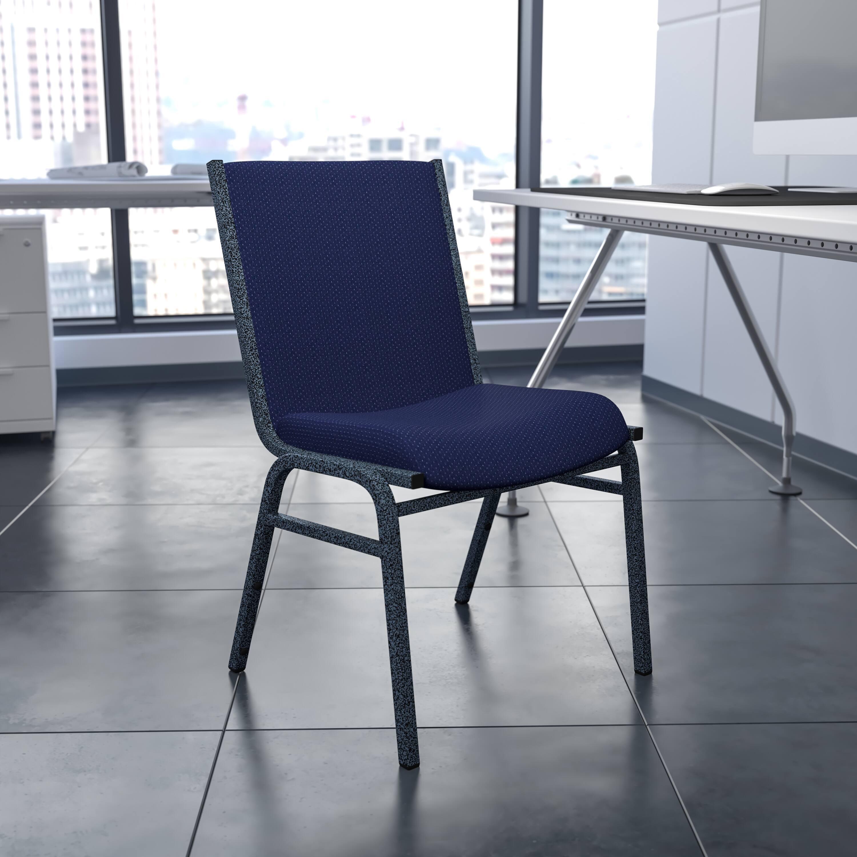 Alt View 1. Emma + Oliver - Heavy Duty Reception/Guest Stack Chair - Navy Blue Patterned Fabric.