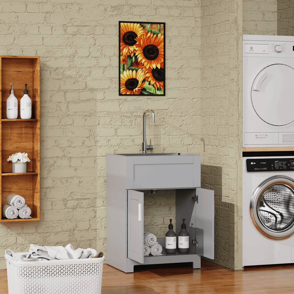 Alt View 2. Kadyn - 24" Bathroom Sink Vanity Laundry Utility Cabinet - Stainless Steel Sink Combo, Gray - Gray.