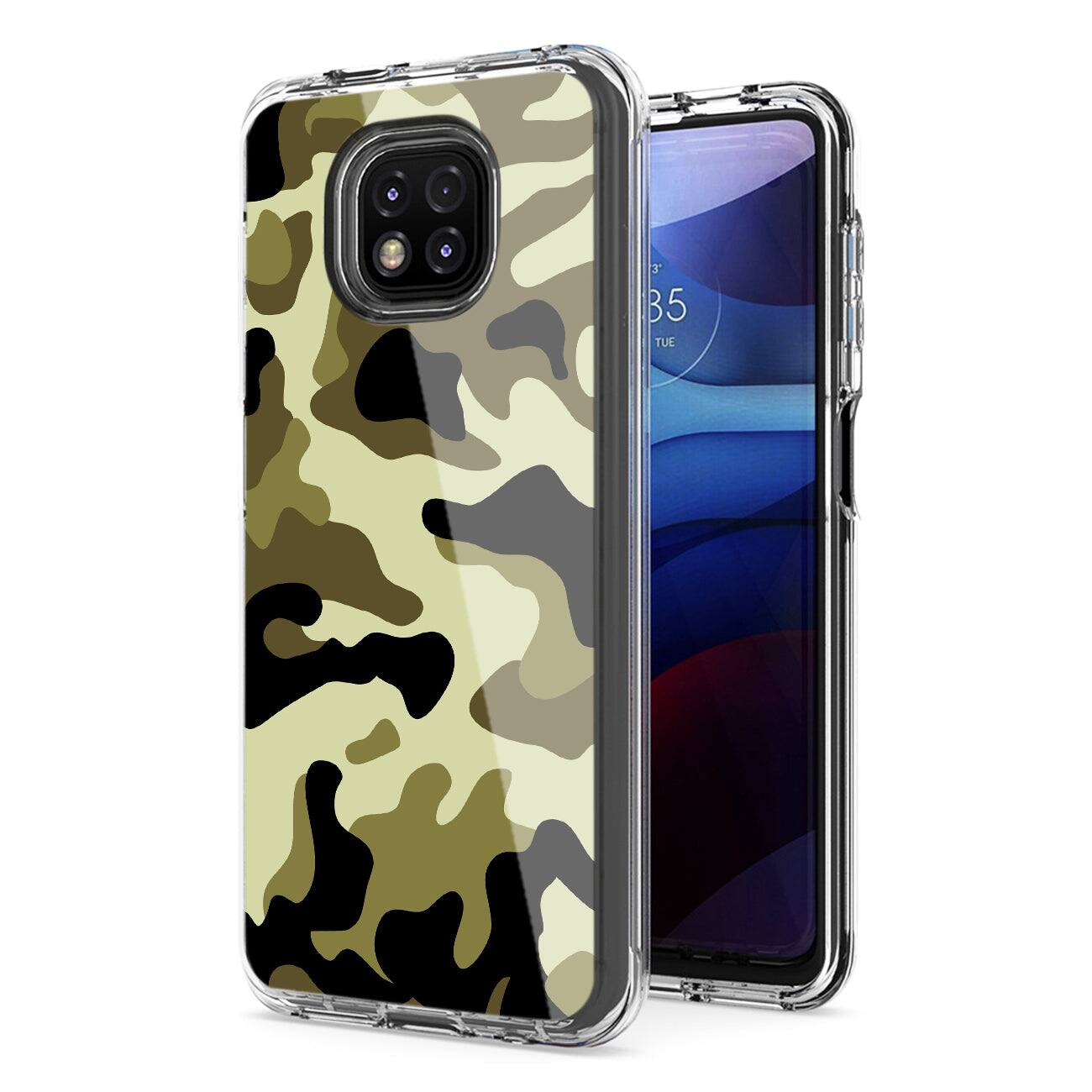 Reiko - Camouflage Dual Layer Hybrid Hard Plastic And Soft Tpu Rubber Case Cover For Motorola G Power In - Green