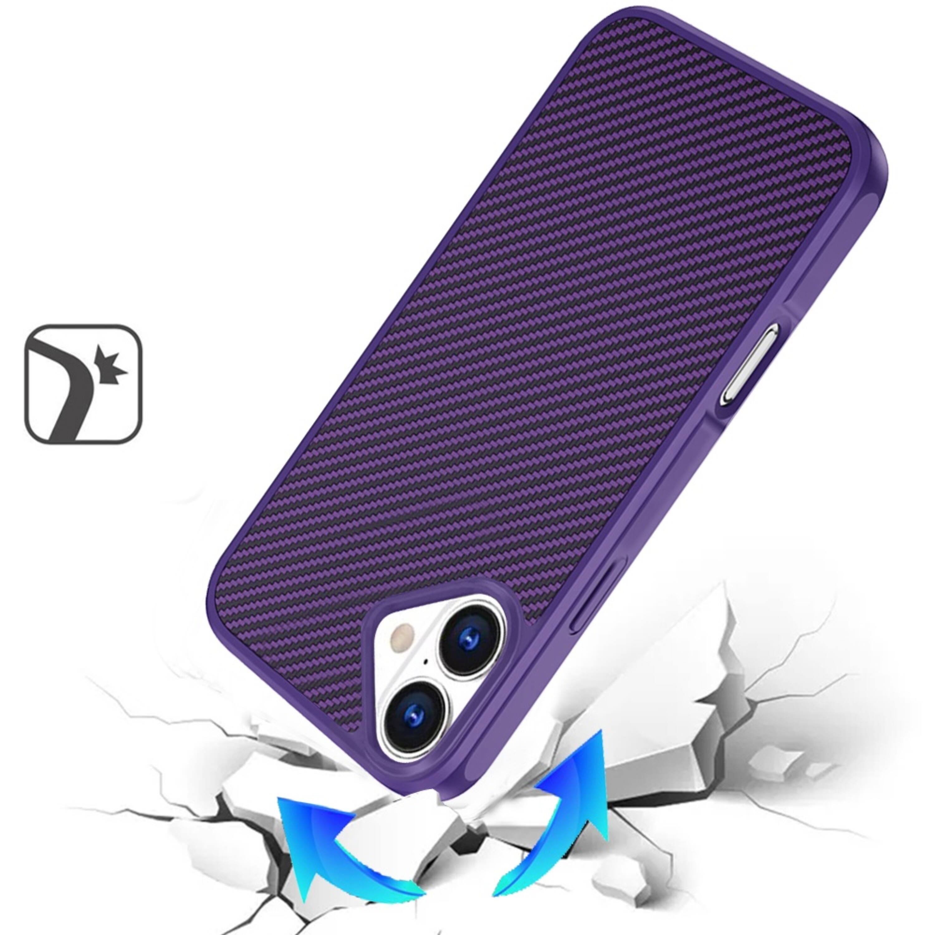 Left. Kitcheniva - Carbon Fiber Print Hidden Magnetic Circle Phone Case With Tempered Glass For iPhone 17 Dark Purple - Dark Purple.
