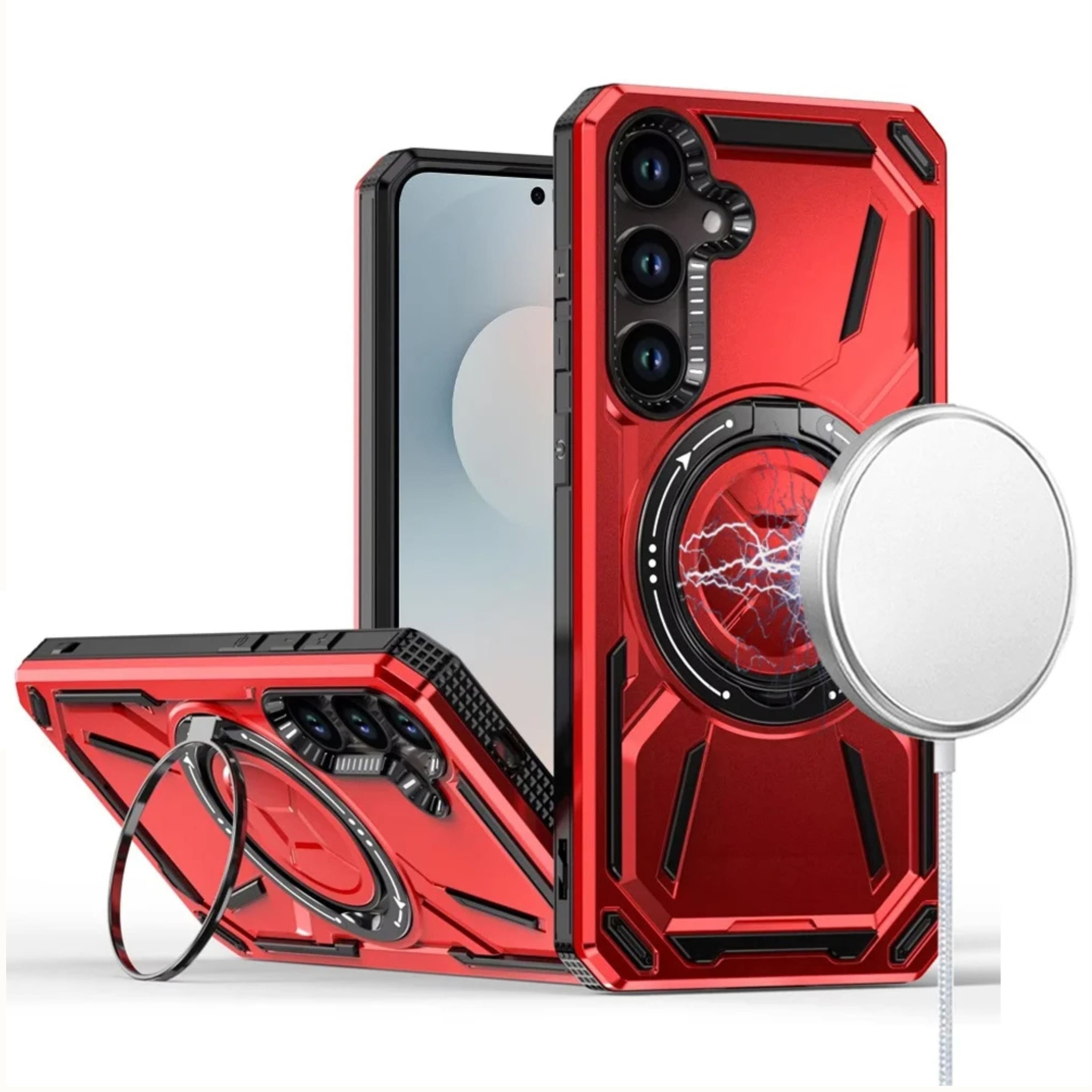 Kitcheniva - Hybrid Shockproof Ring Stand Case With Tempered Glass For Samsung S26 6.3 Inch - Red price history on PriceWatchPro