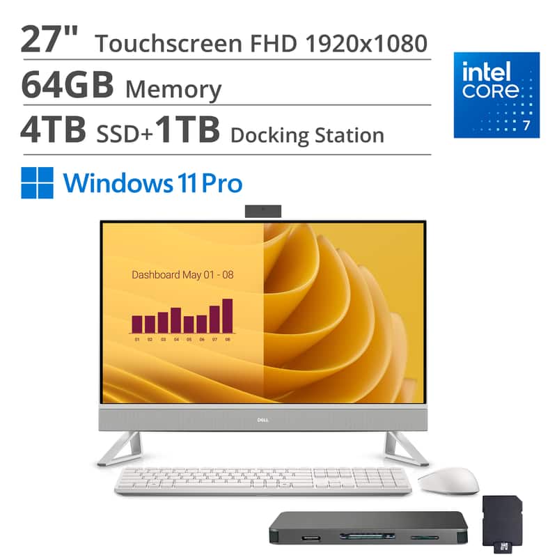 Dell - 27 All-in-One (Core 7 150U, 64GB, 4TB PCIe SSD, 27 Touch FHD (1920x1080), GeForce MX570 A, Win 11 Pro) - White