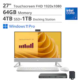 Dell - 27 All-in-One (Core 7 150U, 64GB, 4TB PCIe SSD, 27 Touch FHD (1920x1080), GeForce MX570 A, Win 11 Pro) - White