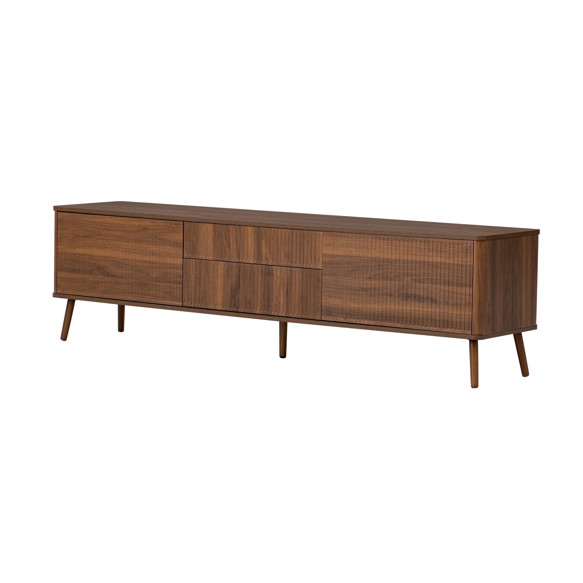 Alt View 5. MERAVOM - Fluted TV Stand with Storage Drawers and Cabinets for TVs up to 80", Modern Entertainment Center with Cable Management - Walnut.
