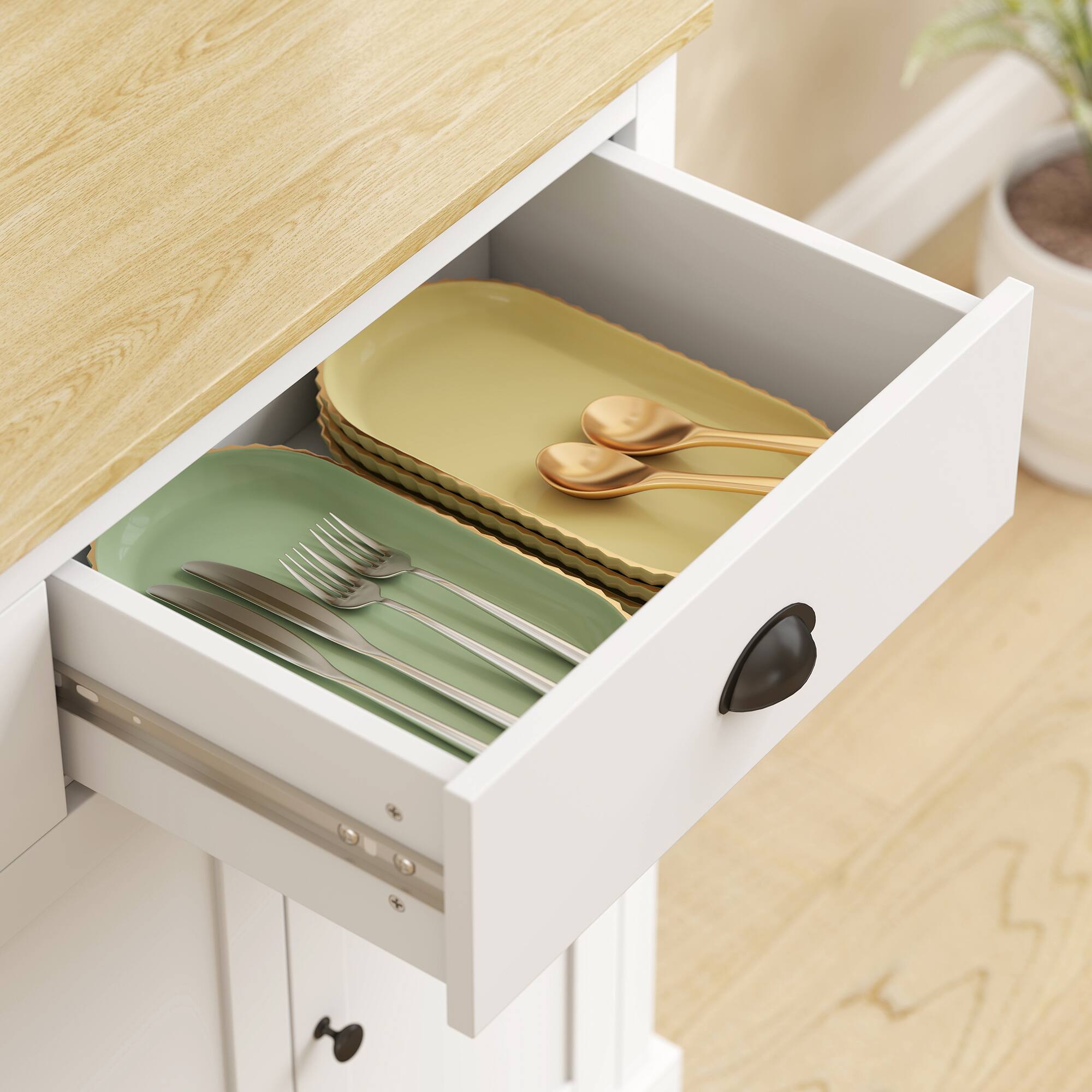 Alt View 8. Homcom - Kitchen Cabinet, 71" Tall Pantry Cabinet, Modern Hutch with Wide Countertop - White.