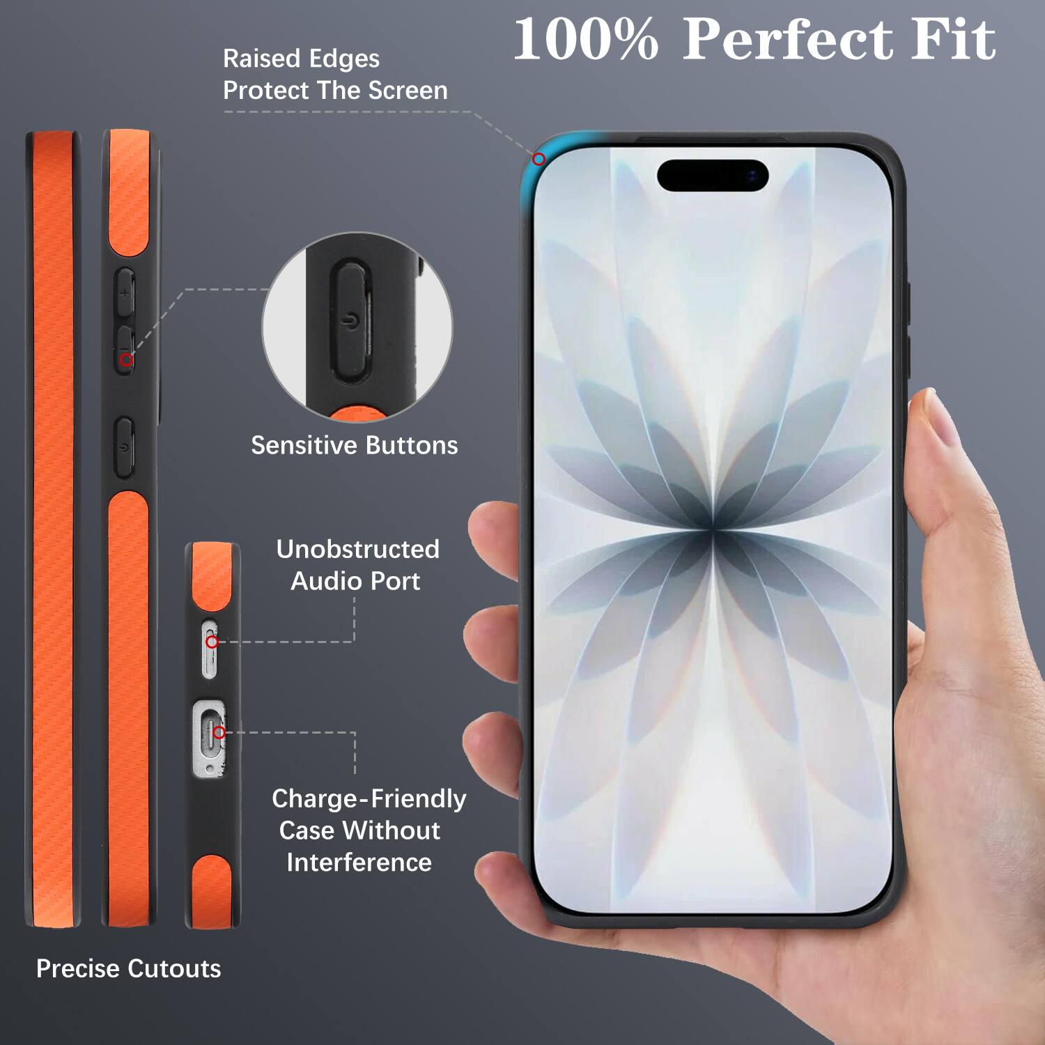 Raised Edges 100% Perfect Fit Protect The Screen Sensitive Buttons Unobstructed Audio Port Charge-Friendly Case Without Interference Precise Cutouts