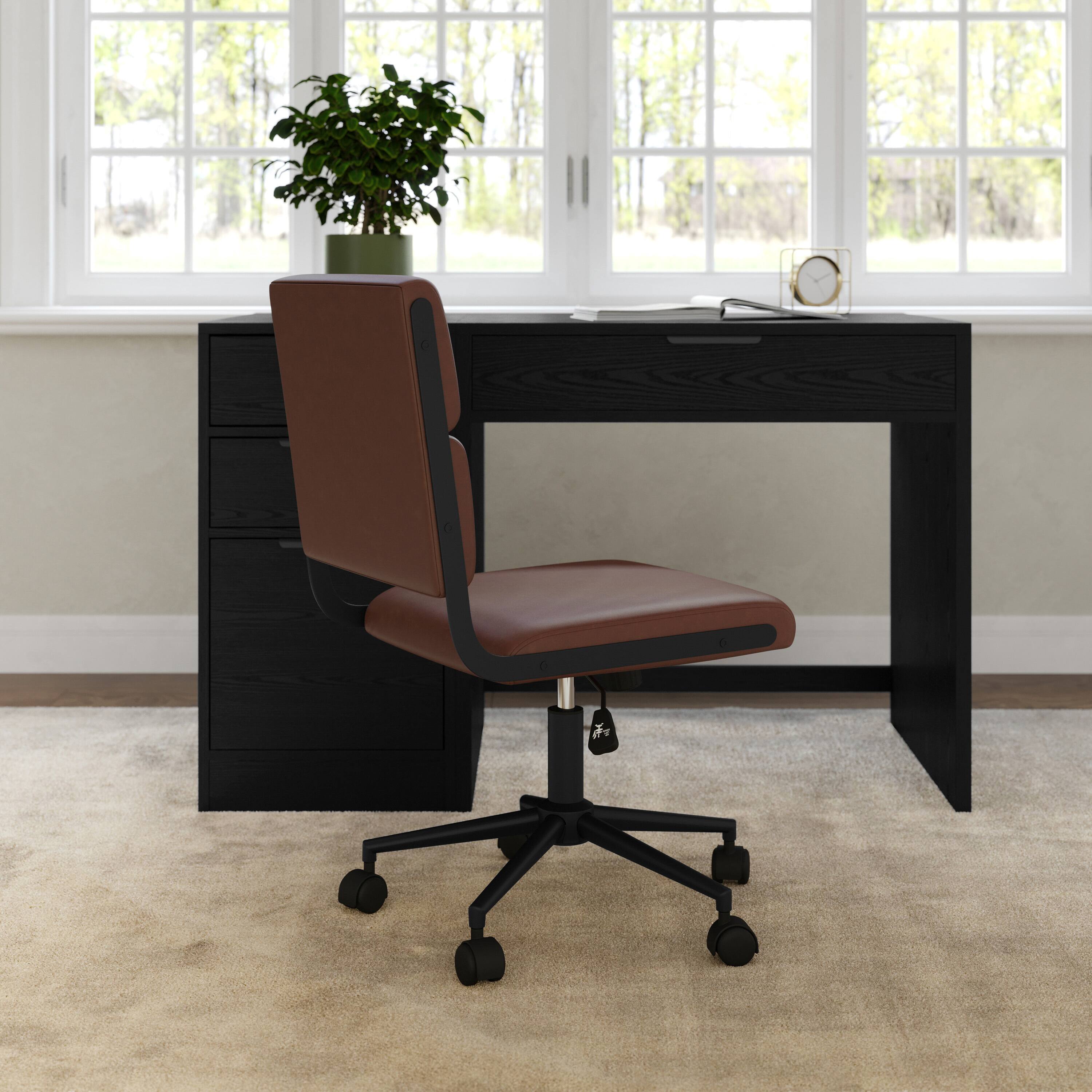 Alt View 5. Martha Stewart - Lulu Upholstered Height-Adjust Swivel Home Office Chair - Saddle Brown Faux Leather/Oil Rubbed Bronze Frame.