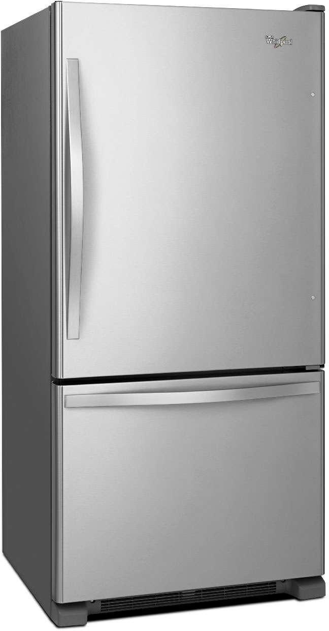 Angle View: Whirlpool - 21.9 Cu. Ft. Bottom-Freezer Refrigerator - Stainless Steel