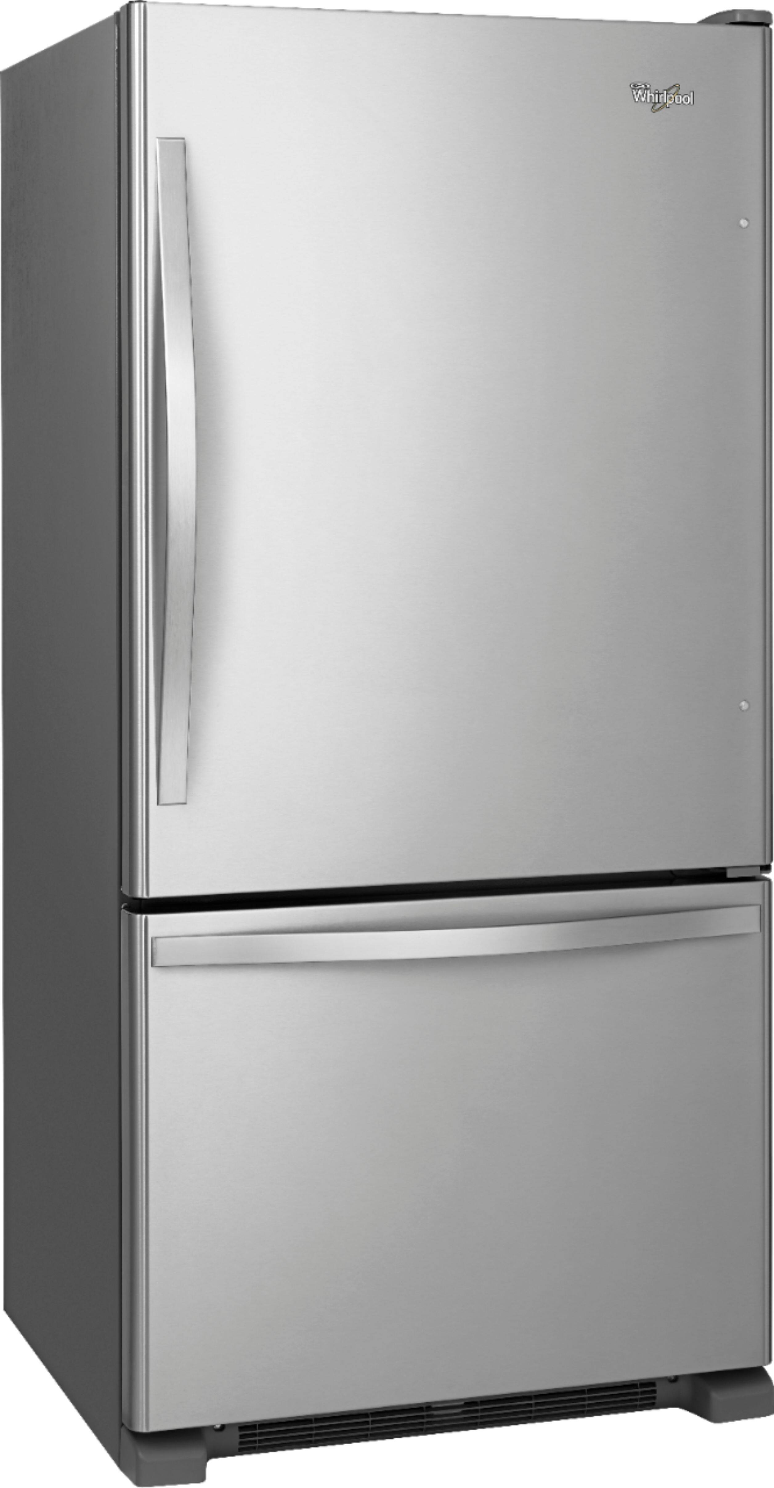 Angle. Whirlpool - 18.7 Cu. Ft. Bottom-Freezer Refrigerator with Spillguard Glass Shelves - Monochromatic Stainless Steel.