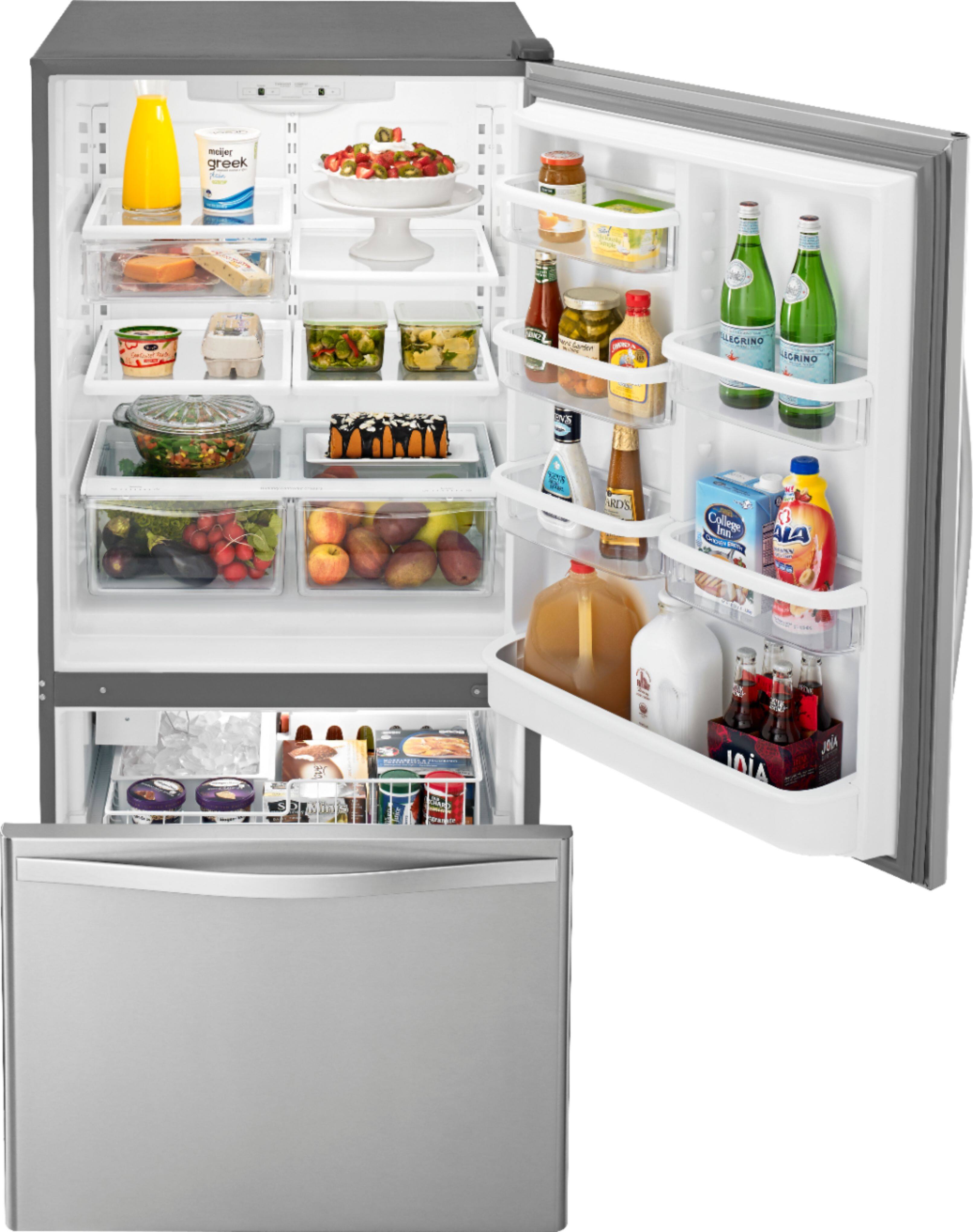 Alt View 3. Whirlpool - 18.7 Cu. Ft. Bottom-Freezer Refrigerator with Spillguard Glass Shelves - Monochromatic Stainless Steel.