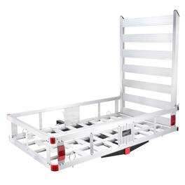 VEVOR - 50 x 29.5 x 8.7 in Hitch Cargo Carrier, 500lb Capacity Trailer Hitch Mount Aluminum Cargo Basket with Folding Ramp - Silver