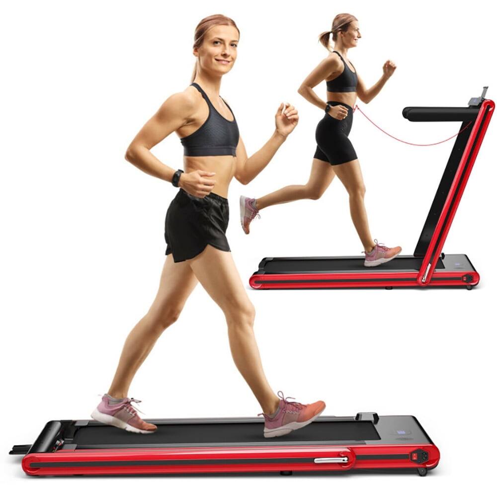 Alt View 7. Pefilos - 2-in-1 Folding Treadmill with Dual LED Display-Red, Home Fitness Equipment for Walking & Running , Cardio Exercise - Red.