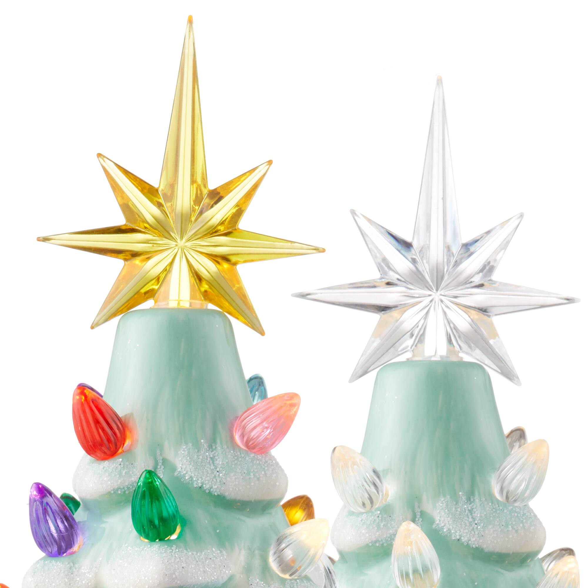 Alt View 5. Casafield - 12-in Hand Painted Ceramic Christmas Tree - Pre-Lit Tree with Star - Seafoam Snow Flocked.