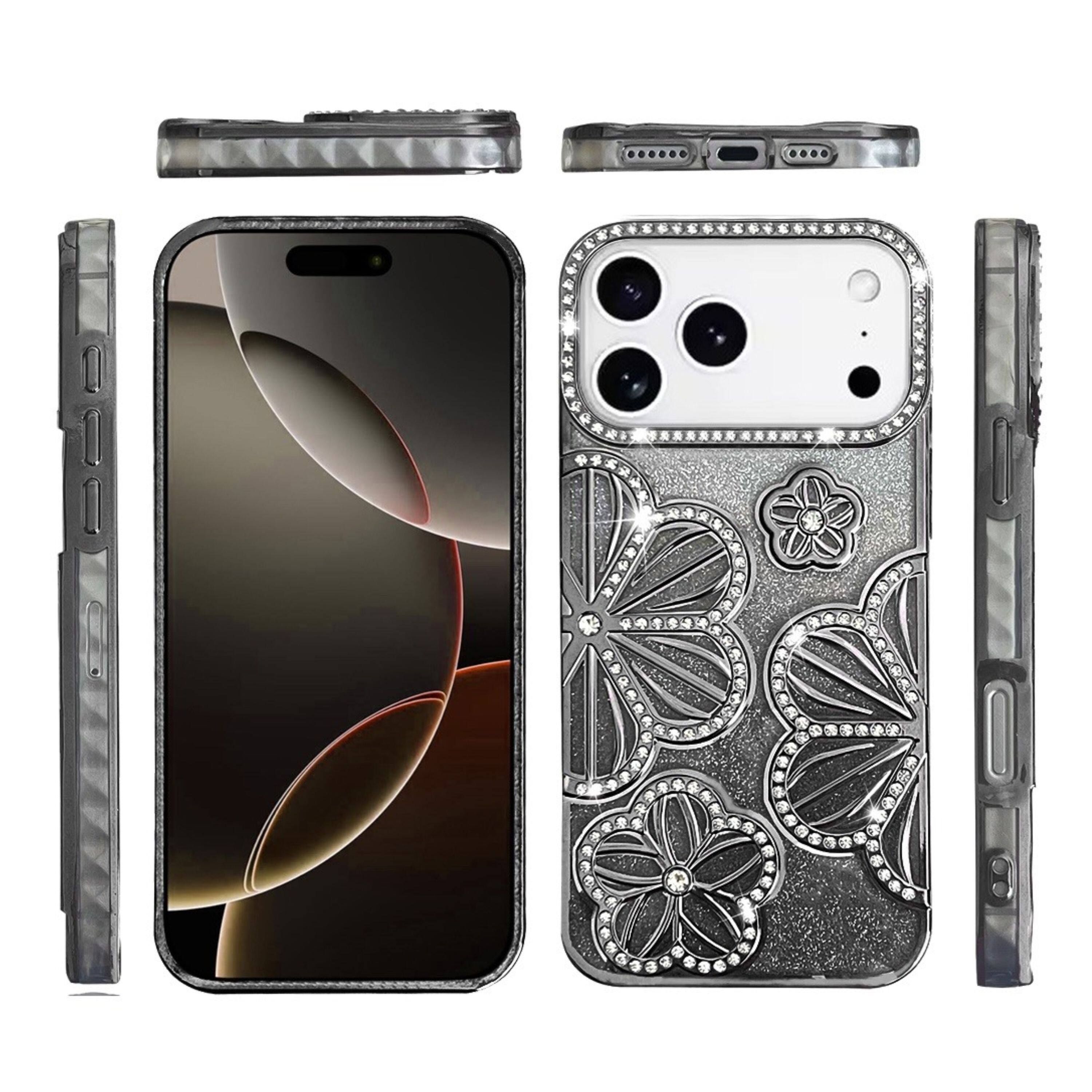 Kitcheniva 3D Floral Glitter TPU Phone Case With Tempered Glass For ...