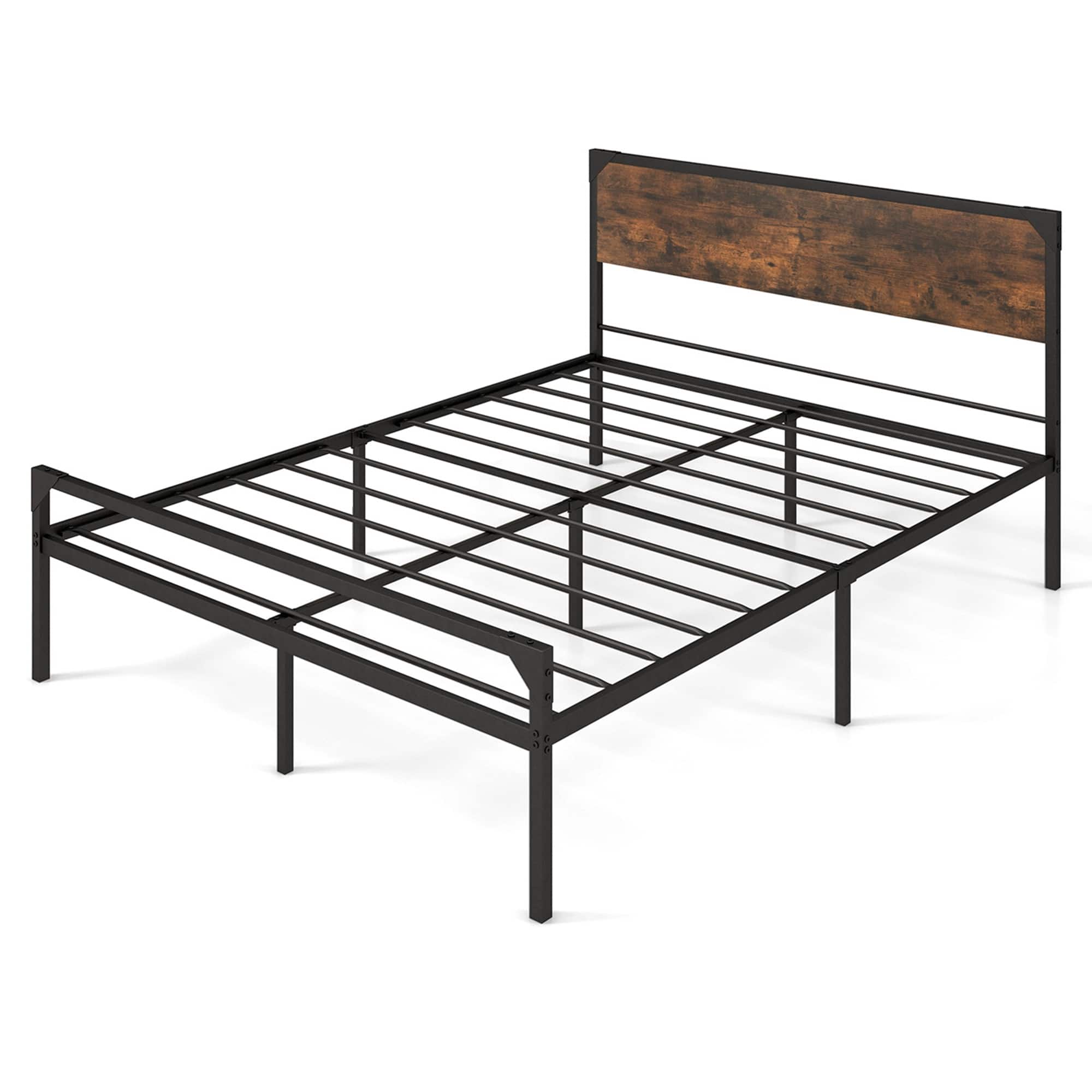 Costway - Platform Queen Bed with Rustic Headboard & Footboard Strong Metal Slat Support - Rustic Brown,Black price history on PriceWatchPro