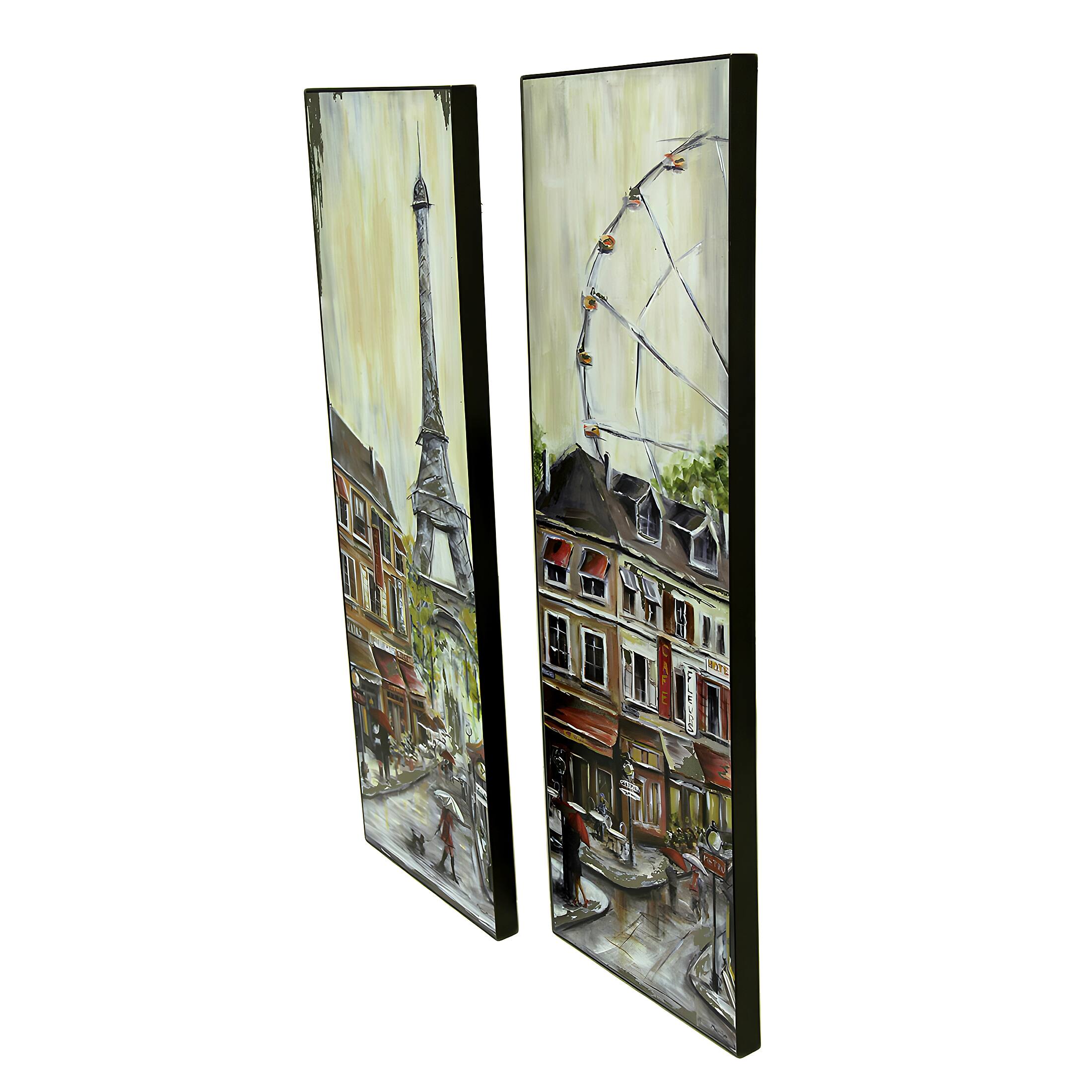 Alt View 1. Zeckos - 2 Pc. Foiled Eiffel Tower and Ferris Wheel Wall Hanging Set - Multicolored.