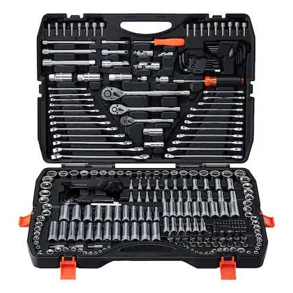 Front. VEVOR - Mechanics Tool Set, 308-Piece Mechanic Tool Kit, 1/4 in, 3/8 in, and 1/2 in Drive, SAE and Metric Socket Set, Wrenches - Black.