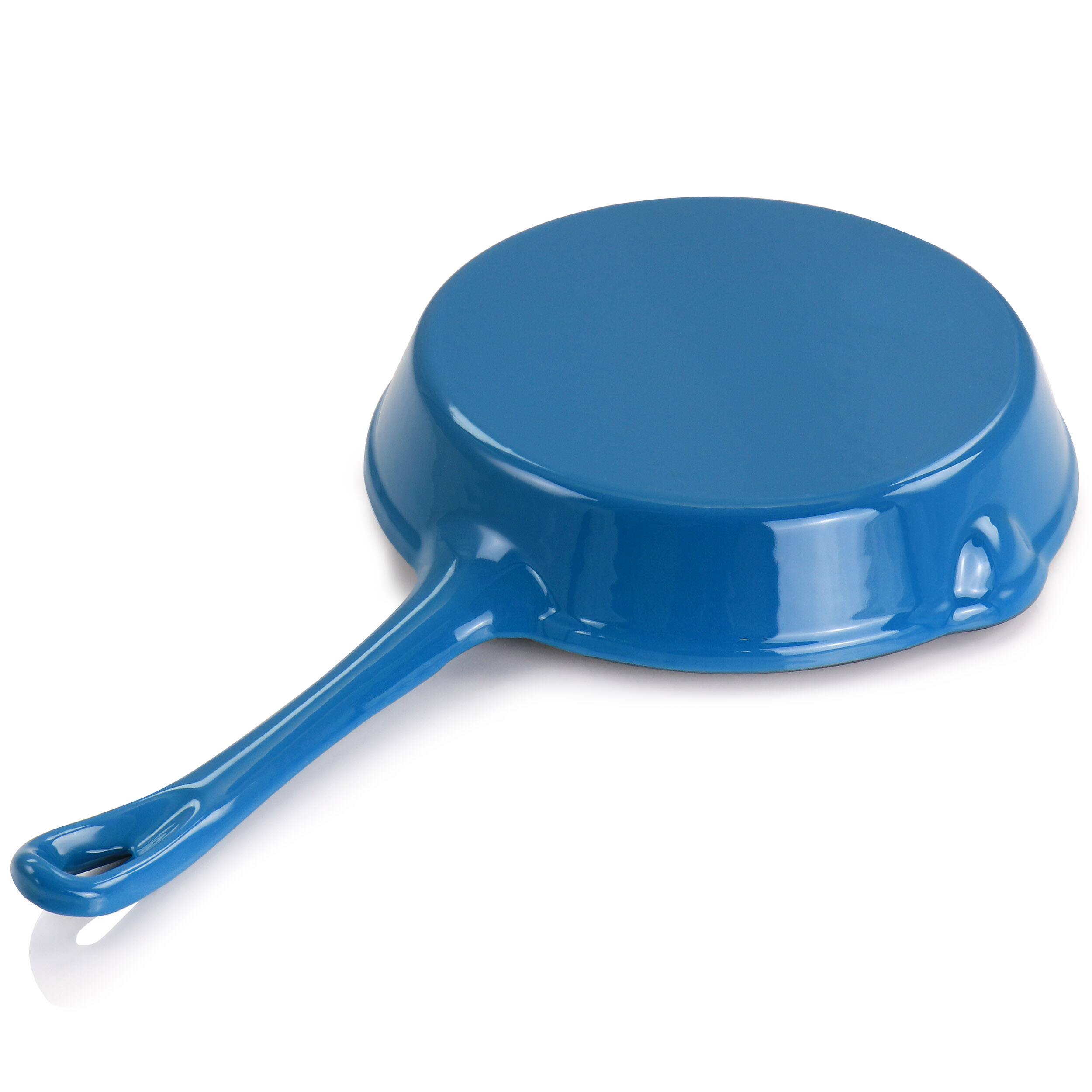 Alt View 3. Mega Chef - MegaChef Enameled Round 8 Inch PreSeasoned Cast Iron Frying Pan in Turquoise - Turquoise.