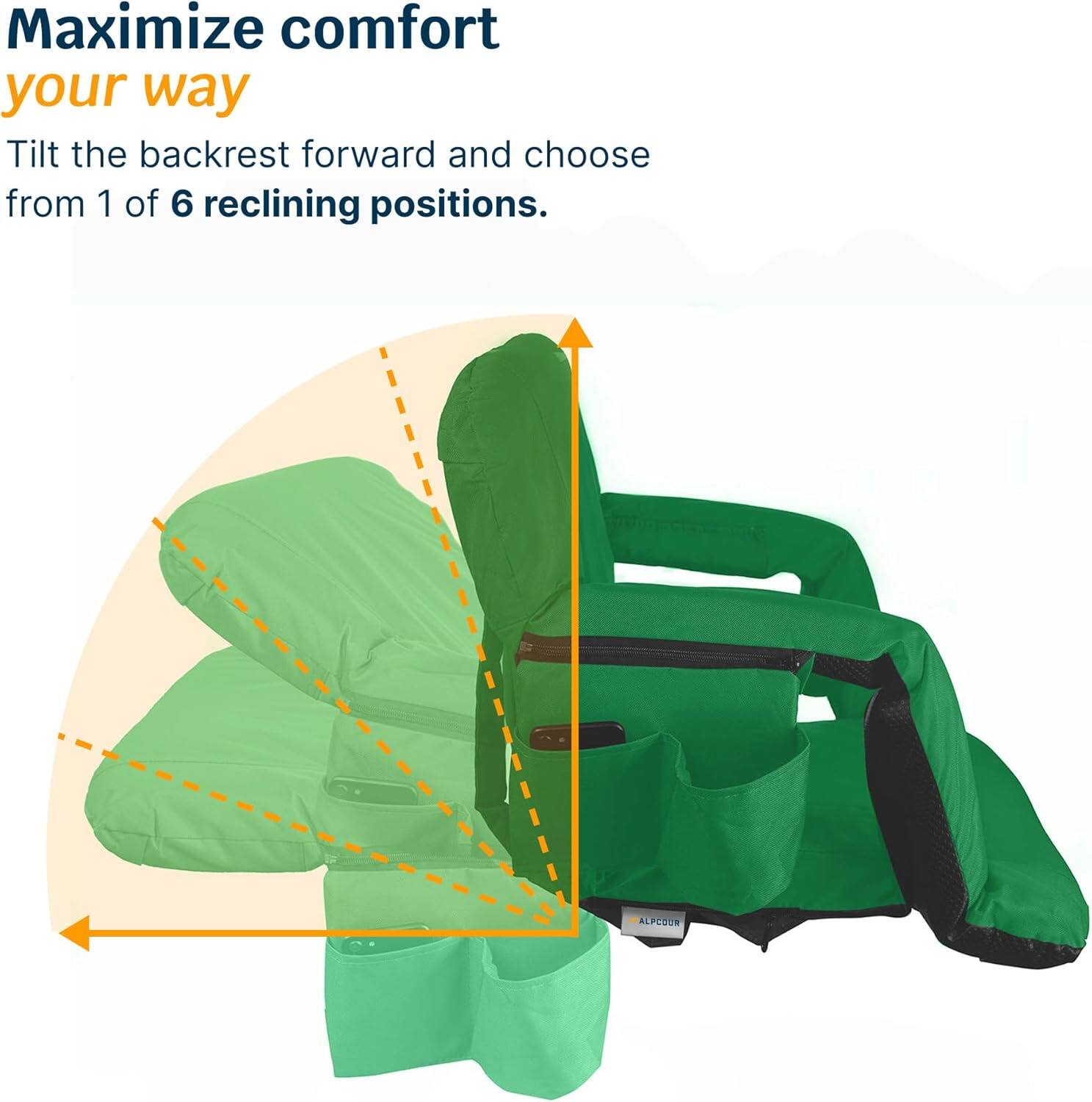 Maximize comfort your way

Tilt the backrest forward and choose from 1 of 6 reclining positions.