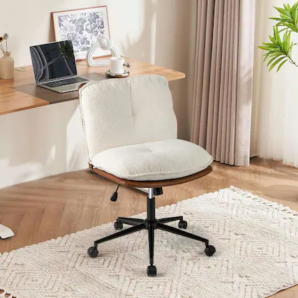 Front. Kadyn - Armless Home Office Chair - Rocking Backrest, Brown & White - White.