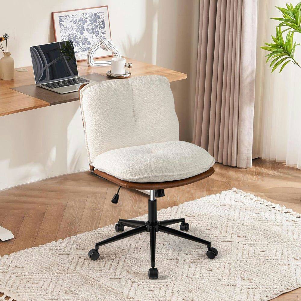 Front. Kadyn - Armless Home Office Chair - Rocking Backrest, Brown & White - White.