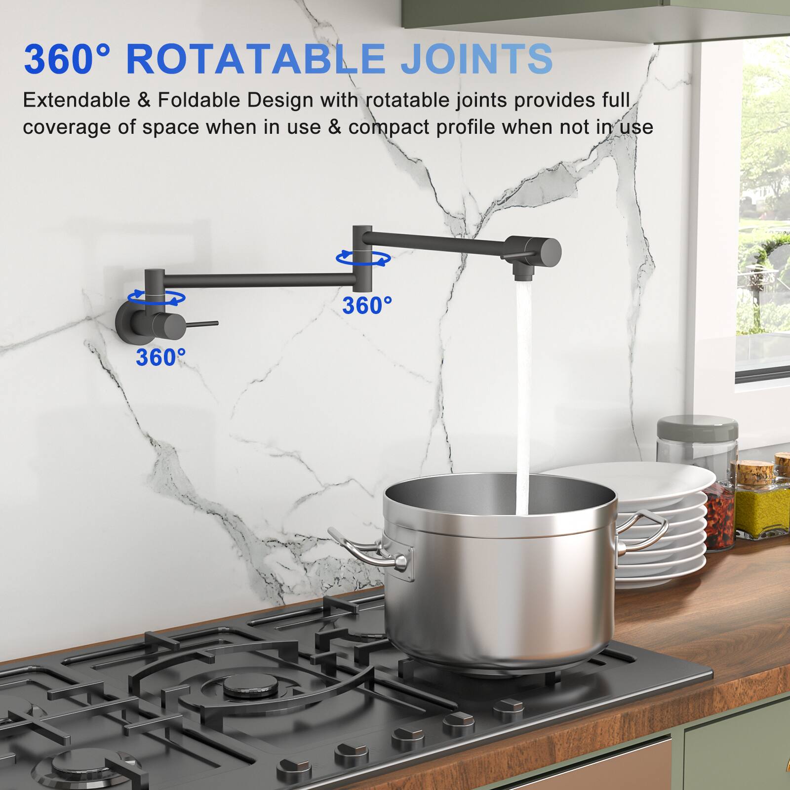 360° ROTATABLE JOINTS

Extendable & Foldable Design with rotatable joints provides full coverage of space when in use & compact profile when not in use