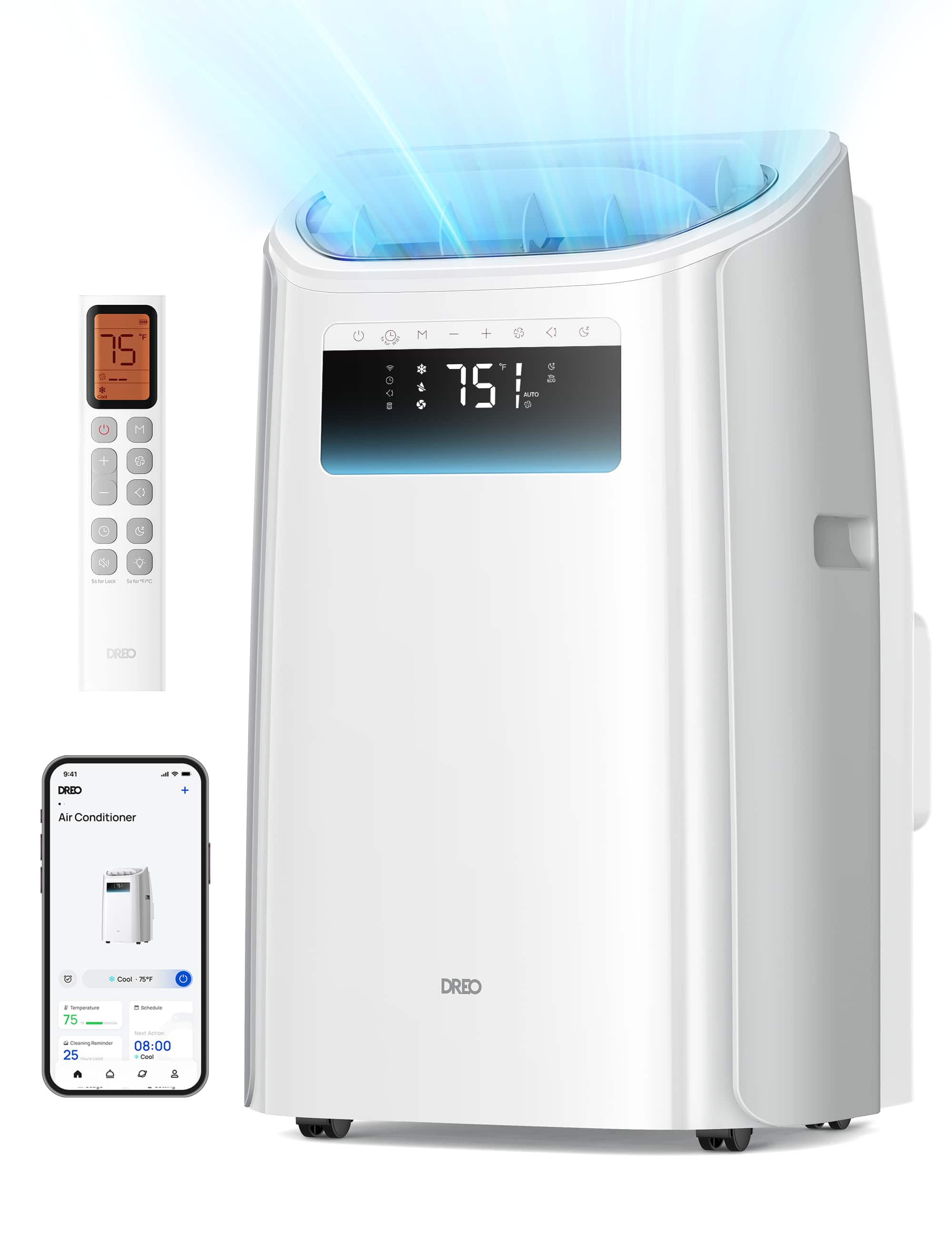 DREO - 12,000 BTU Smart Portable AC Unit with Drainage-Free Cooling, 46 dB, Quiet 300 sq. ft. with Fan and Dehumidifier