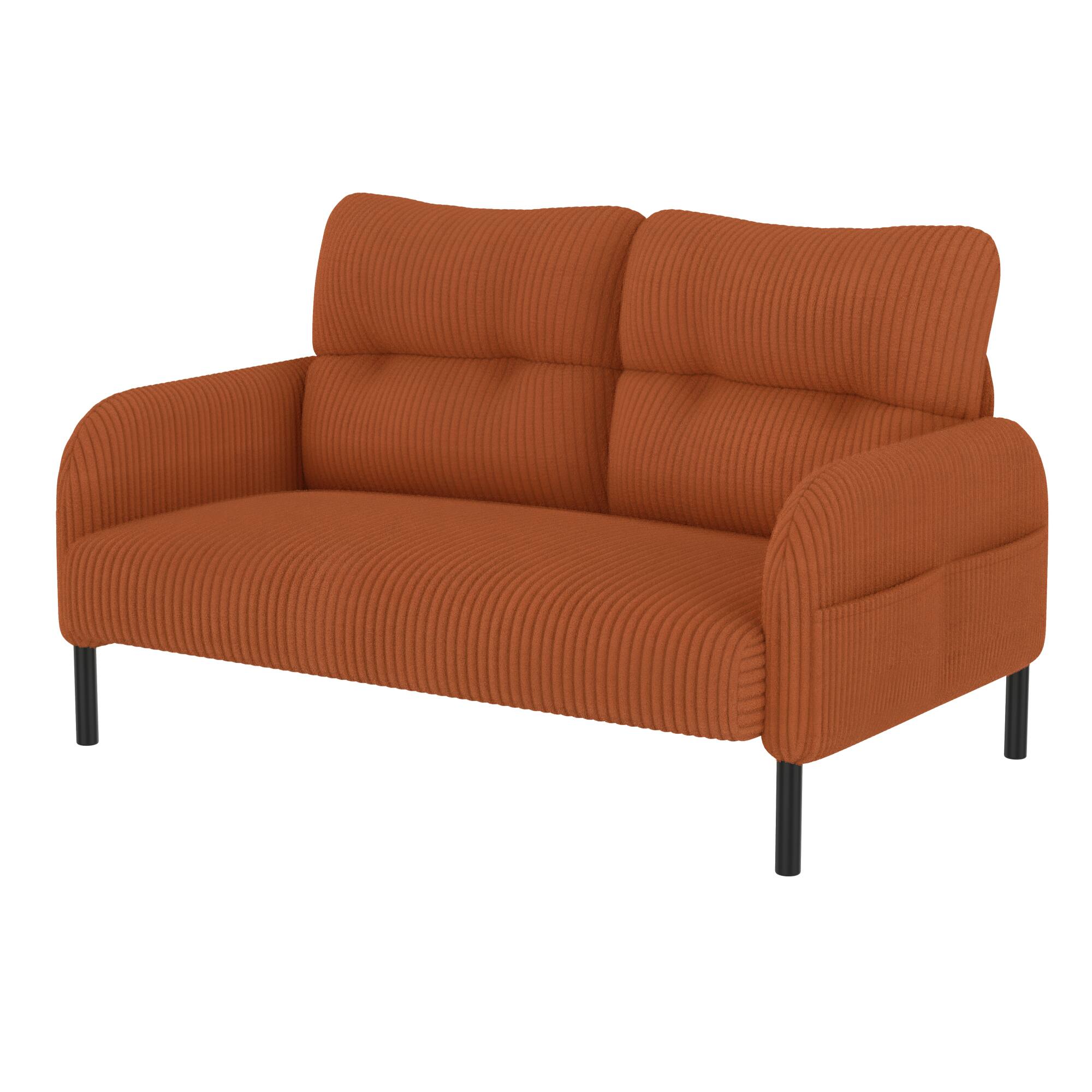 Alt View 6. GOODSILO - Elegant Corduroy Double Sofa with High Rebound Springs and Side Pockets for Living Rooms and Bedrooms - Orange.