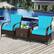 Alt View 4. Costway - 3 PCS Patio Wicker Rattan Furniture Set Coffee Table & 2 Rattan Chair W/Cushions - Turquoise.
