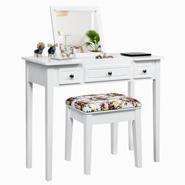 Costway - Vanity Dressing Table Flip Top 7 Compartments Makeup Desk - White